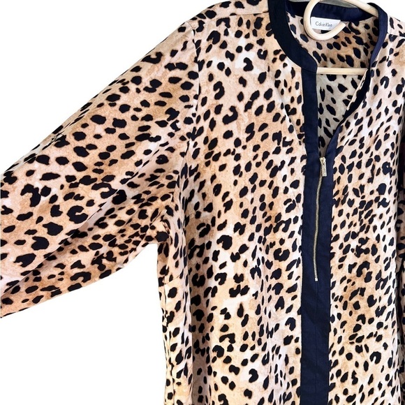 Calvin Klein Leopard Animal Print Split Neck Zipper Tunic Top Womens Size 3X - Picture 8 of 16